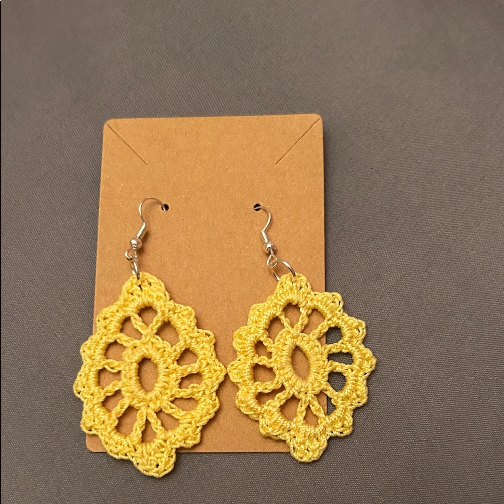Homemade crocheted dangly earrings